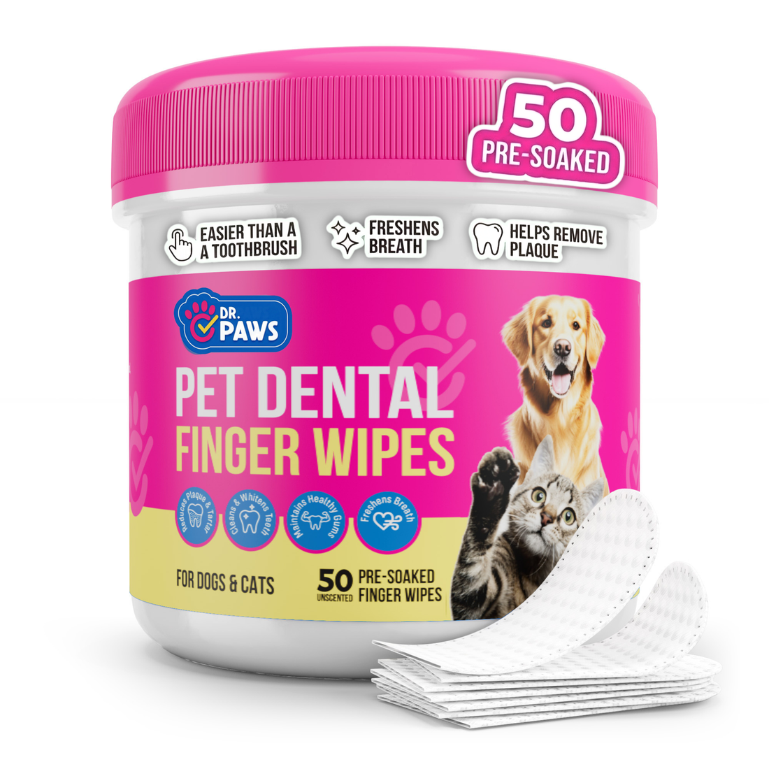 Toallitas dentales para dedos con fórmula natural para mascotas para la limpieza dental