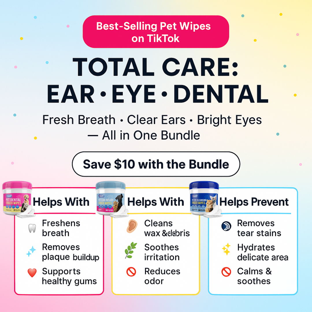 3-Pack Hygiene Bundle – Pet Dental, Ear, & Eye Finger Wipes
