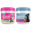2 Pack of Pet Dental and Ear Wipes; includes unscented dental wipes and oatmeal-scented ear wipes for pets' hygiene.