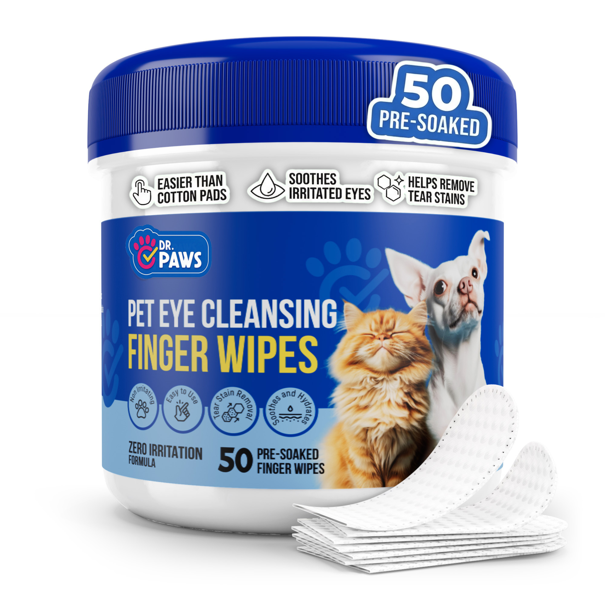Eye Cleansing Finger Wipes for Pets (50 Count)