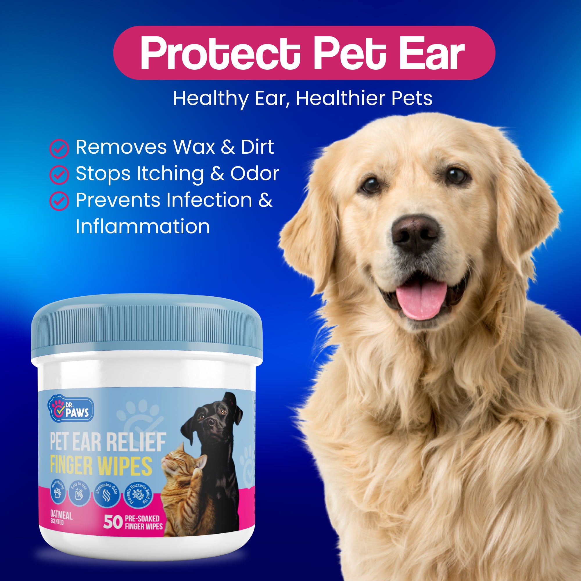 Ear Relief Finger Wipes for Pets (50 Count)