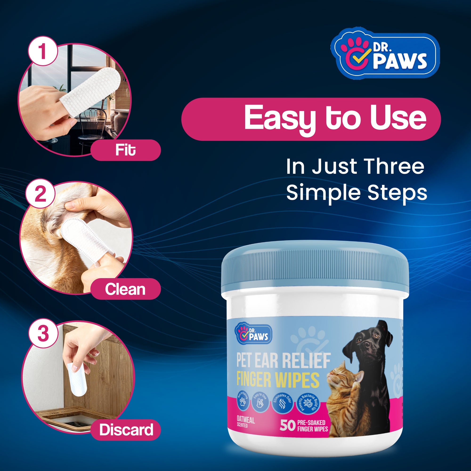 Ear Relief Finger Wipes for Pets (50 Count)